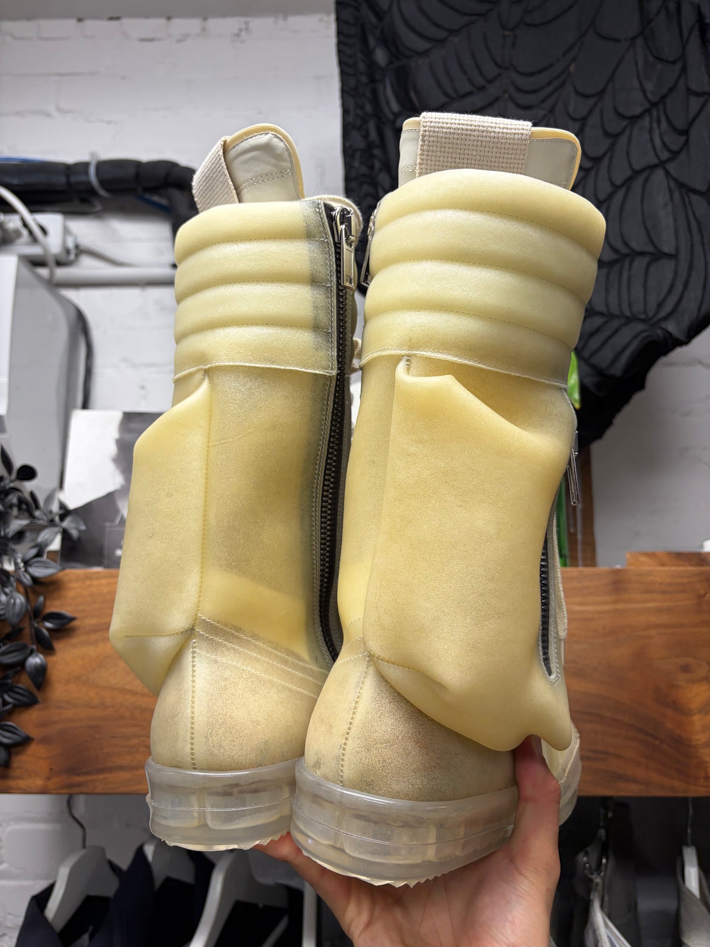 SS2023 Rick Owens ‘Edfu’ Translucent Apparition Leather ‘Cargobasket’ High Top Sneakers