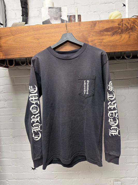 Vintage 90s Chrome Hearts Sun Faded Black ‘Script Logo’ Long Sleeve Shirt