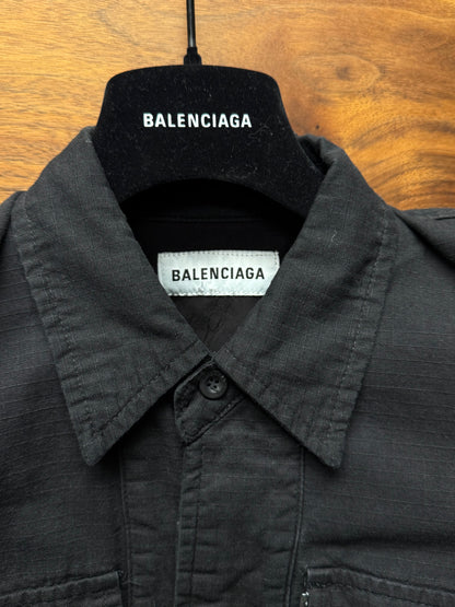 AW2020 Balenciaga Black Ripstop ‘Pagoda’ Padded Shoulder Denim Jacket.