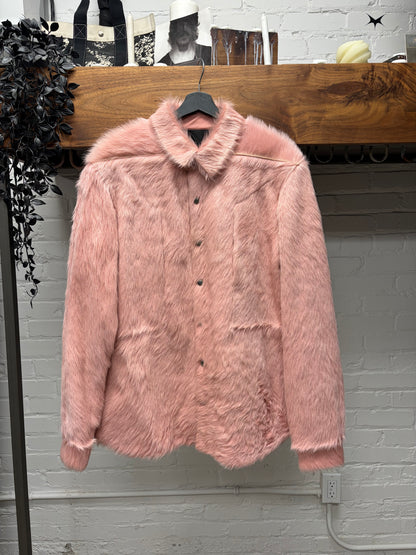 AW2022 Rick Owens ‘Strobe’ Pink Pony Hair Back-Strap Work Jacket