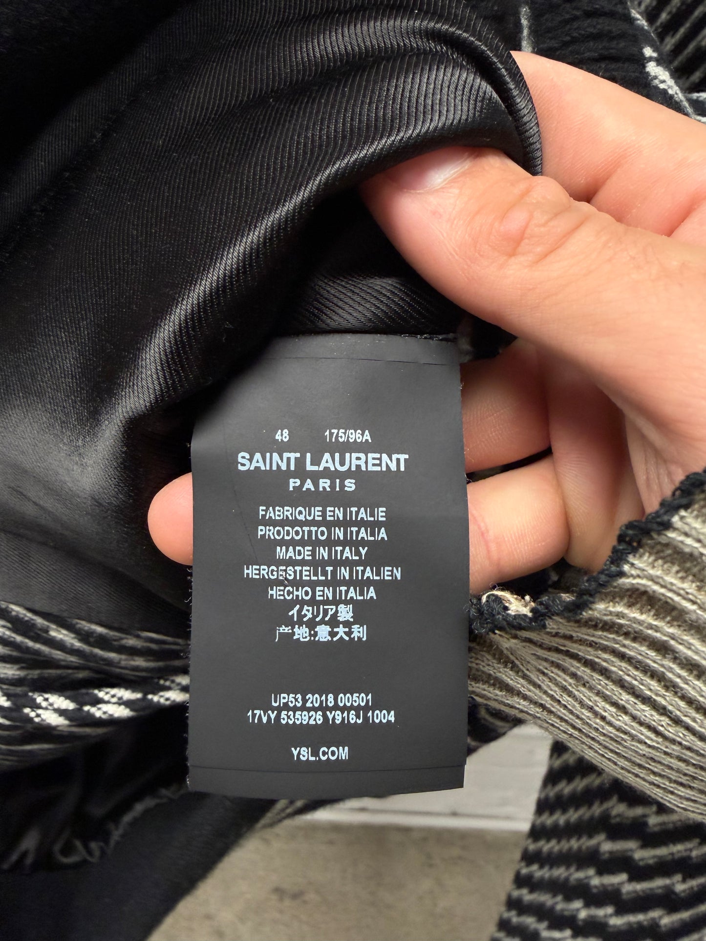 AW2018 Saint Laurent Houndstooth Black/White ‘Teddy’ Varsity Jacket with Leather Accents
