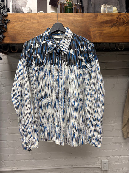 Vintage Jean Paul Gaultier Homme ‘Objet’ Paint Splatter Blue/White Button Up Shirt