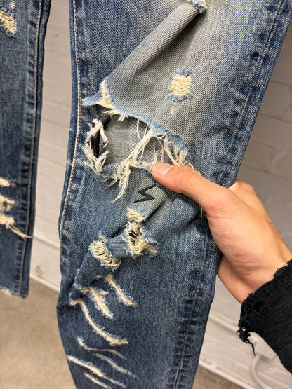 SS2005 Undercover ‘But Beautiful’ 60 Red Yarn Distressed Blue Denim