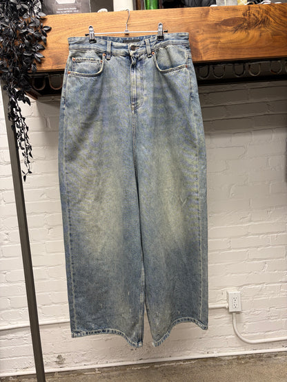2024 Balenciaga Dirt Washed Blue ‘Skater Cut’ Wide Leg Denim