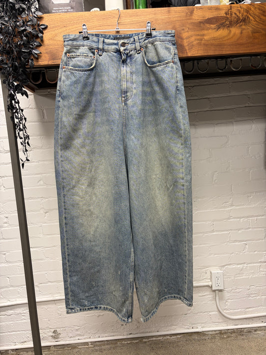 2024 Balenciaga Dirt Washed Blue ‘Skater Cut’ Wide Leg Denim