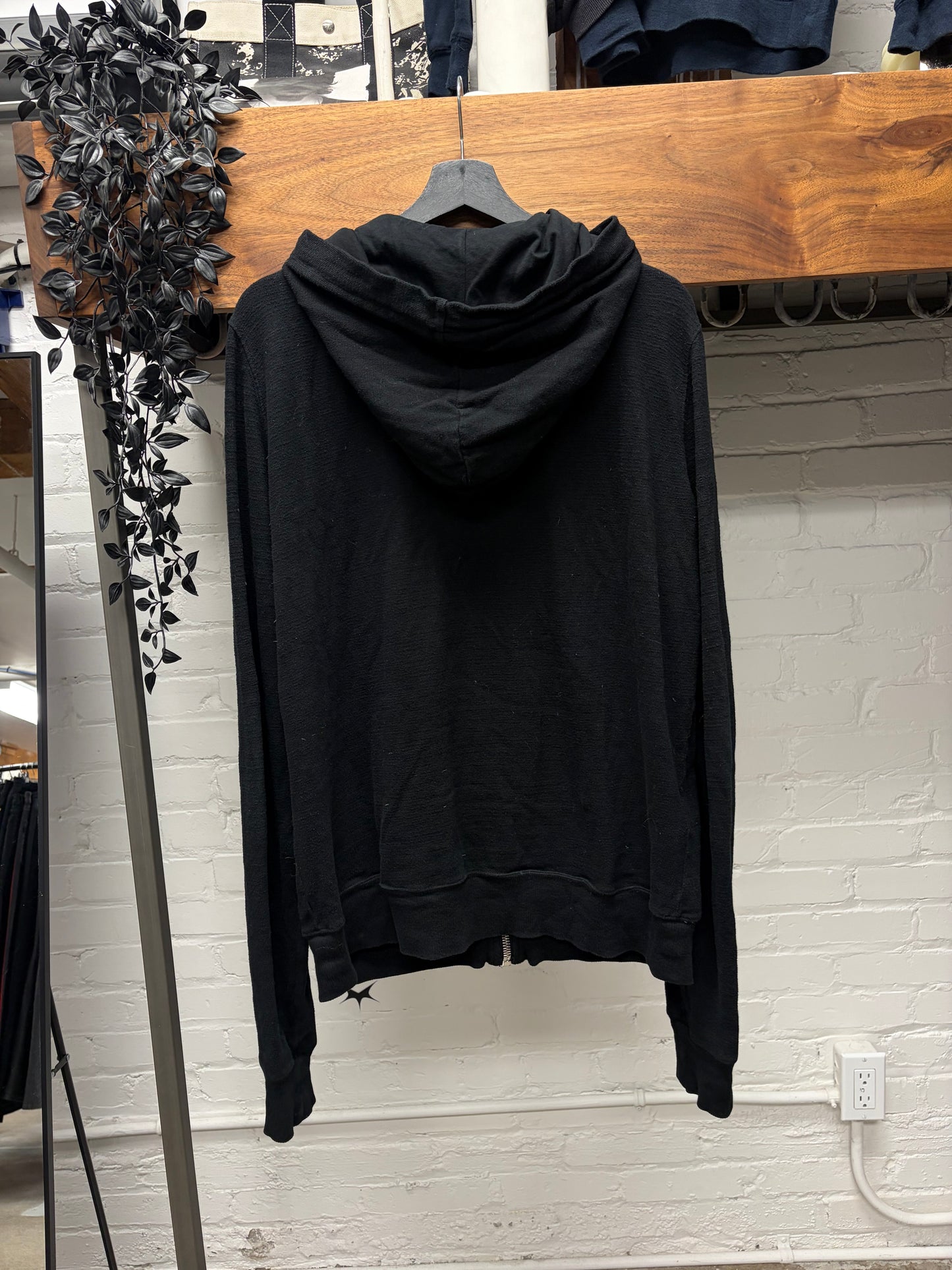 Rick Owens ‘Jason’ Natural Cotton Black Zip-Up Hoodie