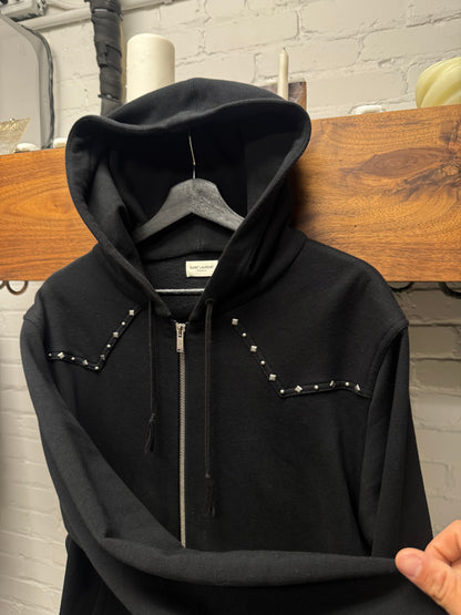 2019 Saint Laurent ‘Western Studded’ Black Cotton Zip-Up Hoodie