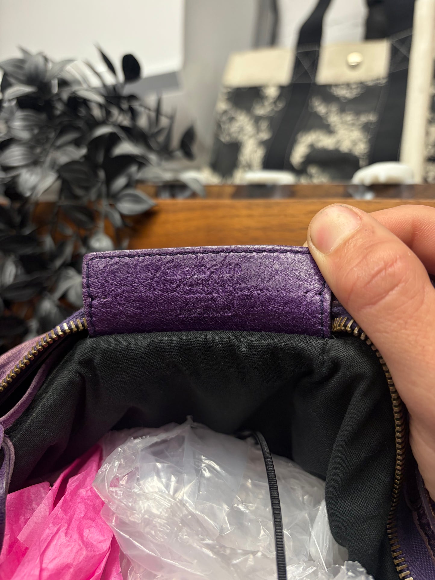Balenciaga Purple Lambskin Leather ‘City’ Bag with Crossbody Strap