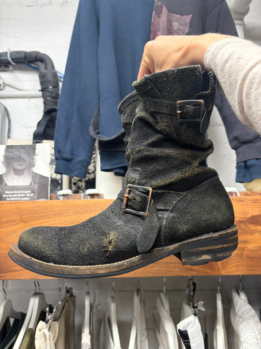 Isamu Katayama Backlash Blistered Suede ‘Engineer’ Black Leather Boots