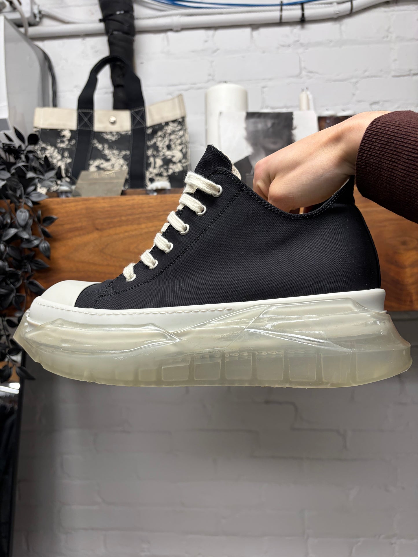 Rick Owens ‘Abstract Sole’ Black Canvas Low Top Sneakers