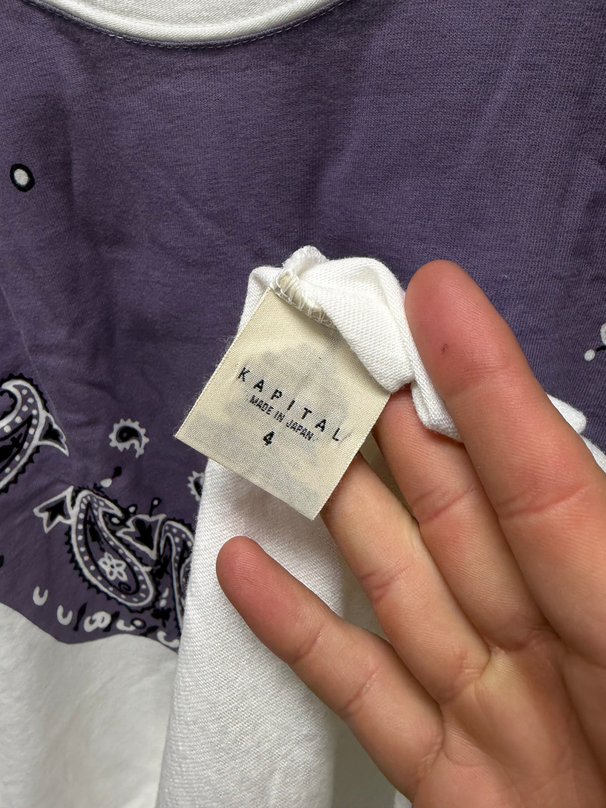 Kapital ‘Paisley Drip’ Purple Bandana Print White Graphic T-Shirt
