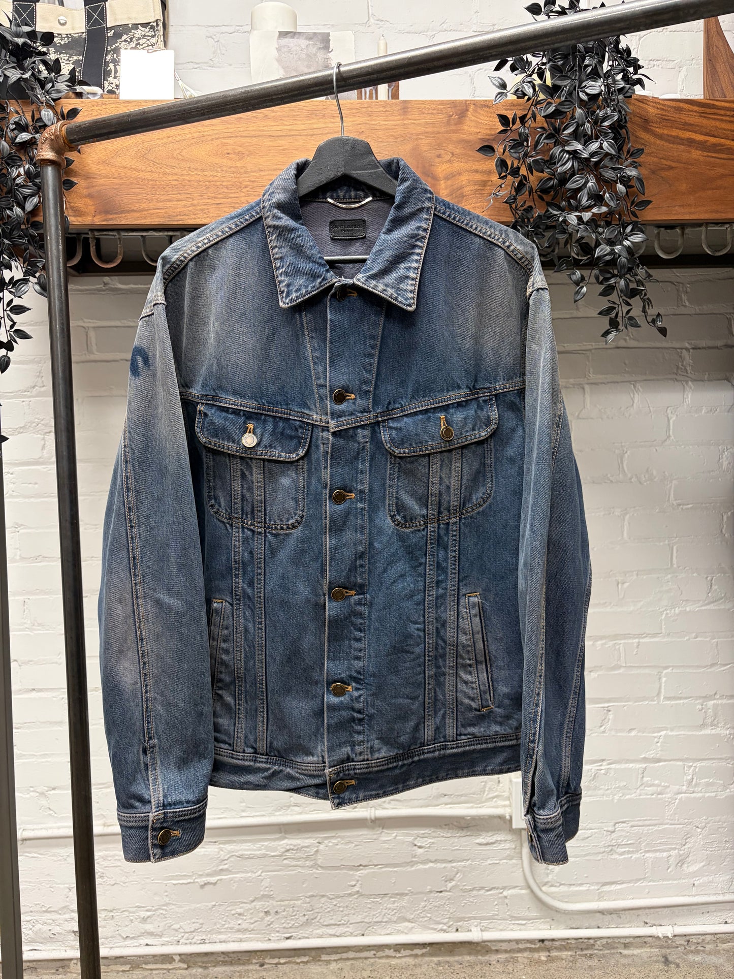 Saint Laurent Garment Dyed Blue Denim Trucker Jacket