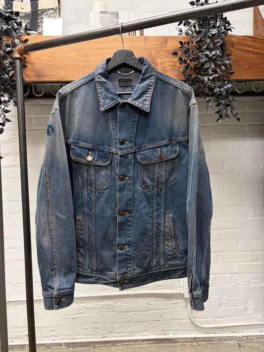Saint Laurent Garment Dyed Blue Denim Trucker Jacket