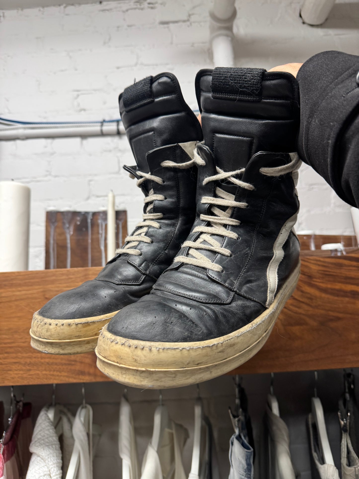 Rick Owens ‘Geobasket’ Black Leather High Top Sneakers