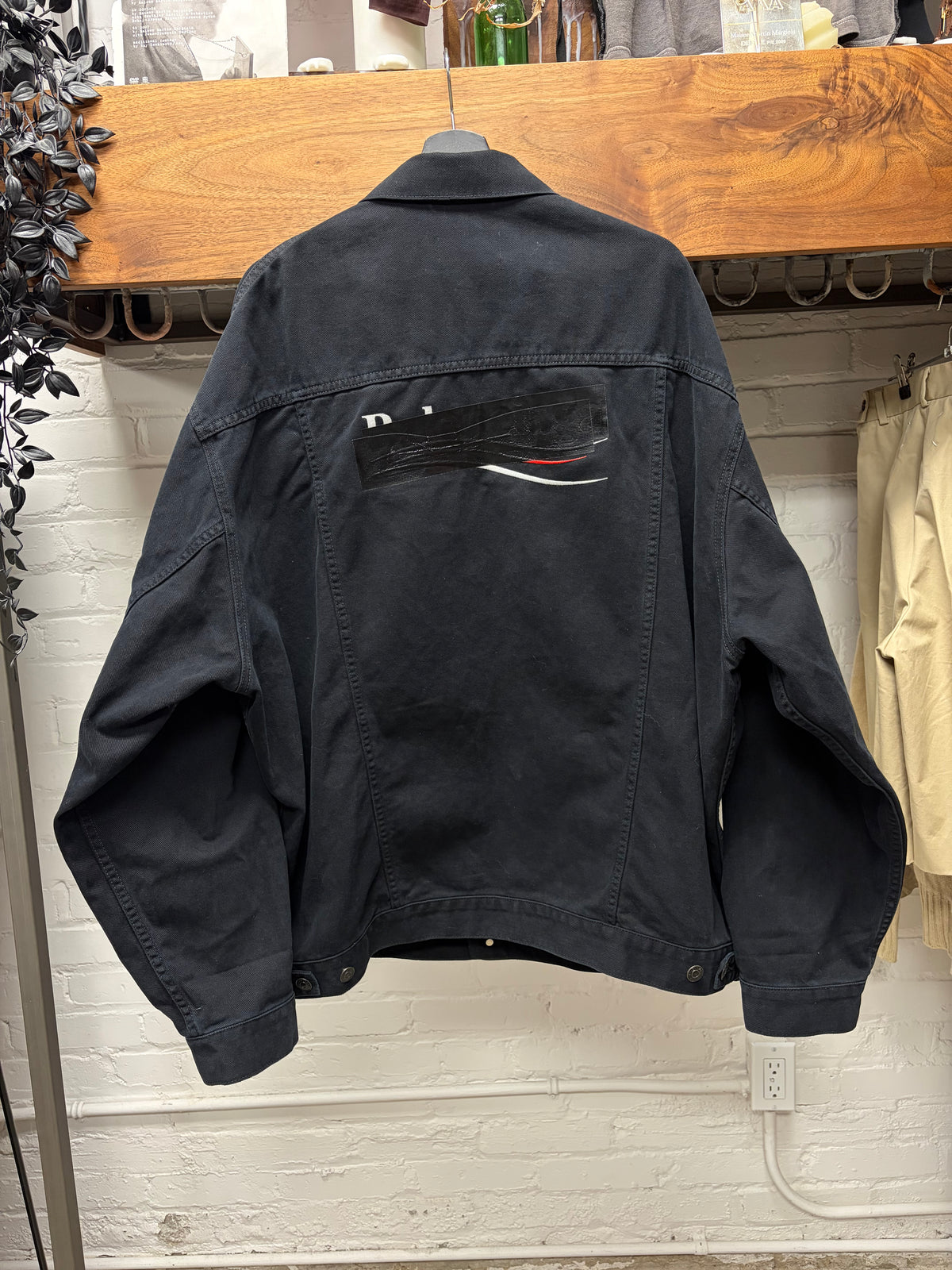 Balenciaga ‘Gaffer Tape’ Campaign Logo Oversized Black Denim Trucker Jacket