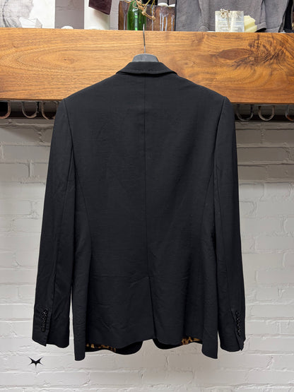 Vintage Dolce & Gabbana Leopard Liner Black Cotton Blazer