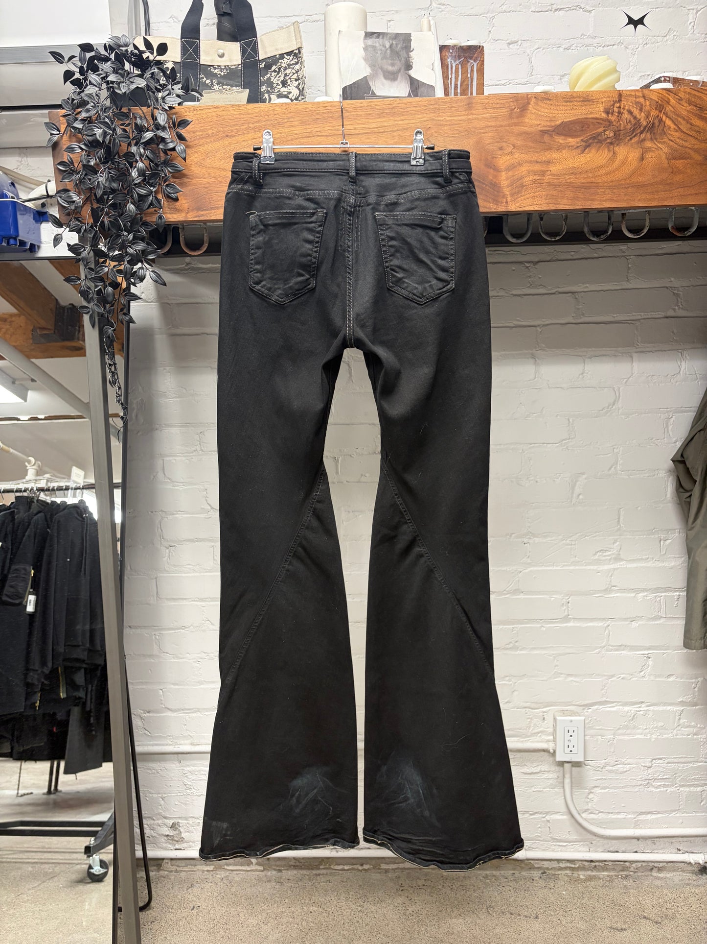 Rick Owens DRKSHDW ‘Bias Cut’ Black Spiral Flared Leg Denim