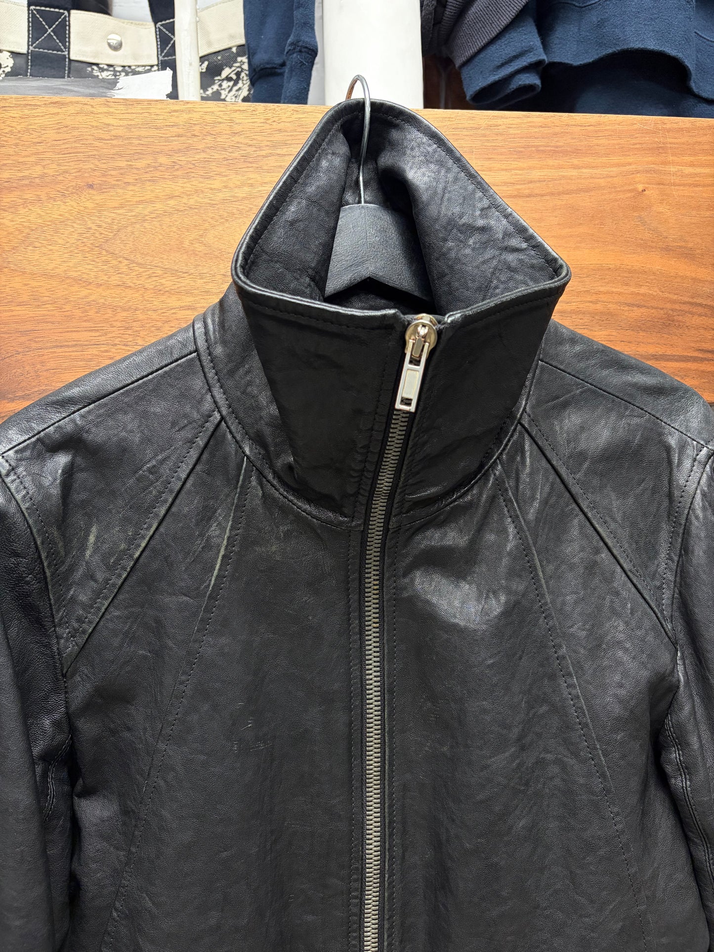 Rick Owens O&M era Lambskin Leather ‘Intarsia’ High Neck Jacket