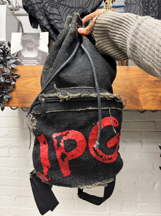 Vintage Jean Paul Gaultier ‘Paint Cracked’ J.P.G. Logo Faded Black Denim Backpack