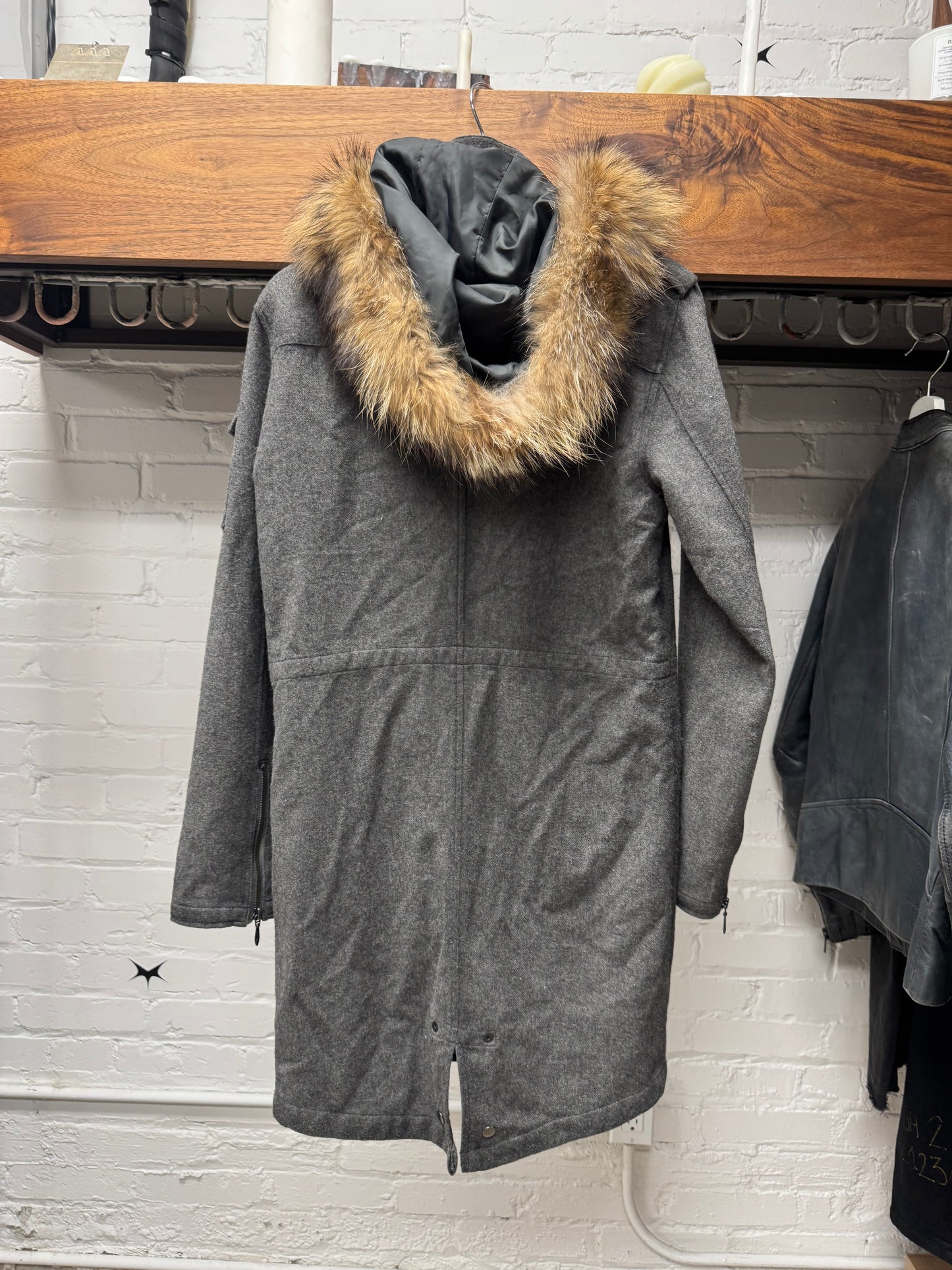 Tornado Mart Fur Hooded Wool MA-1 Pocket Coat