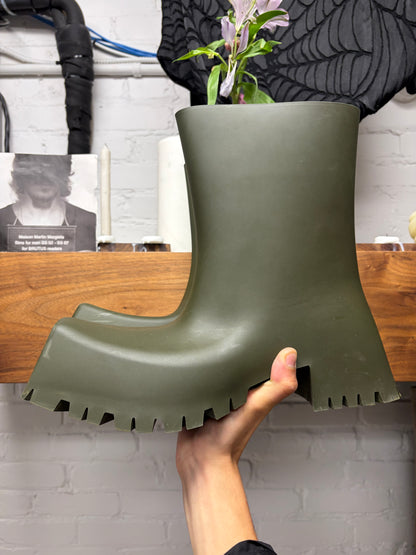 Balenciaga ‘Trooper’ Military Green Square Toe Combat Boots