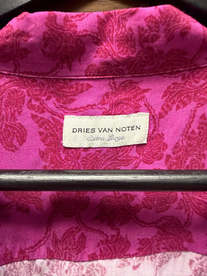 Dries Van Noten Pink Viscose Floral Print Camp Collar Shirt