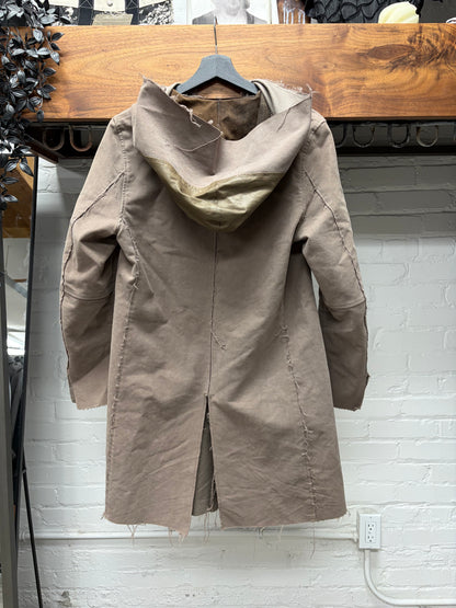 Backlash by Itsamu Katayama Leather Detailed Raw Hem Fishtail Parka