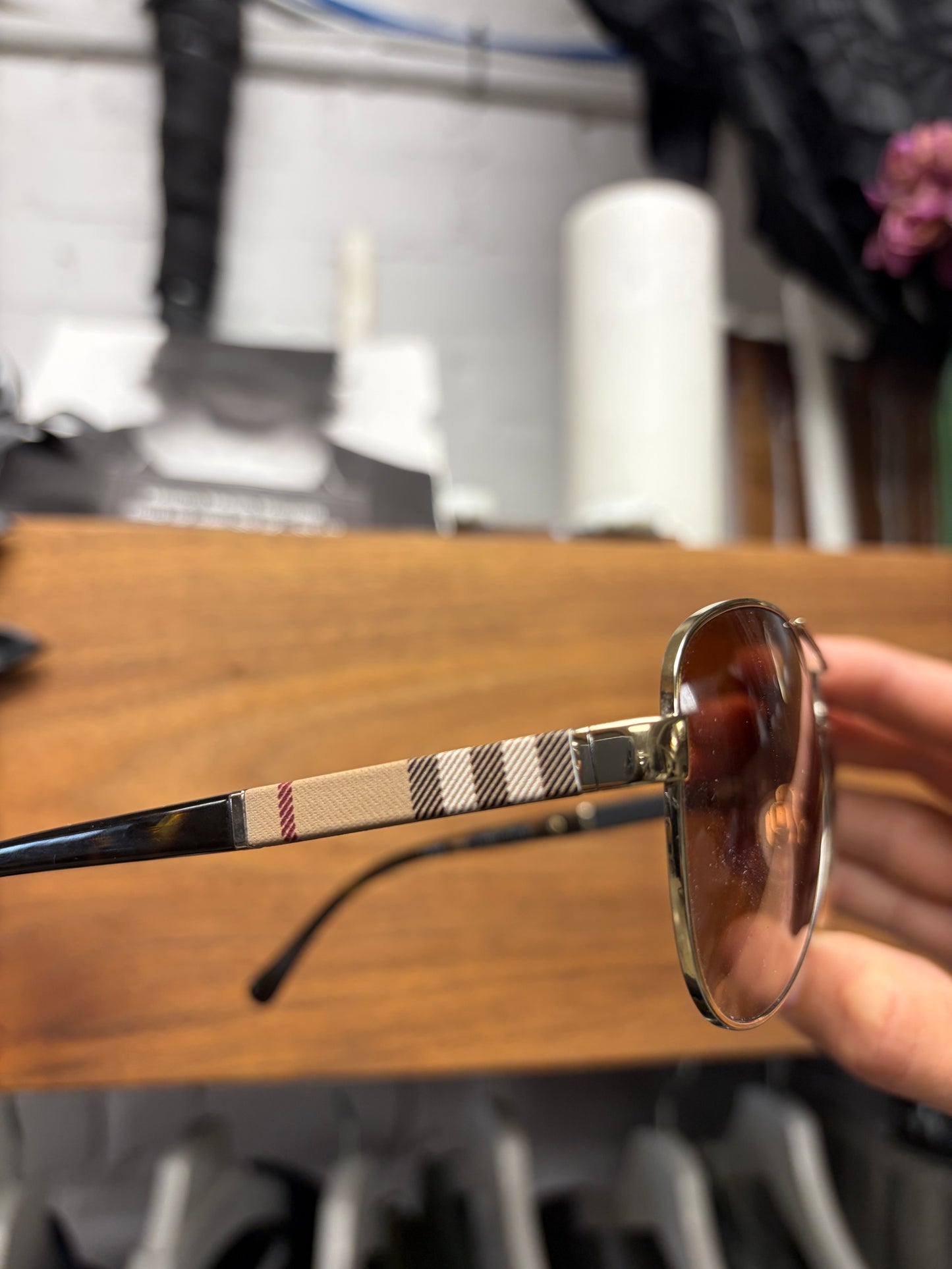 Burberry ‘Novacheck’ Brown Tinted Aviator Sunglasses