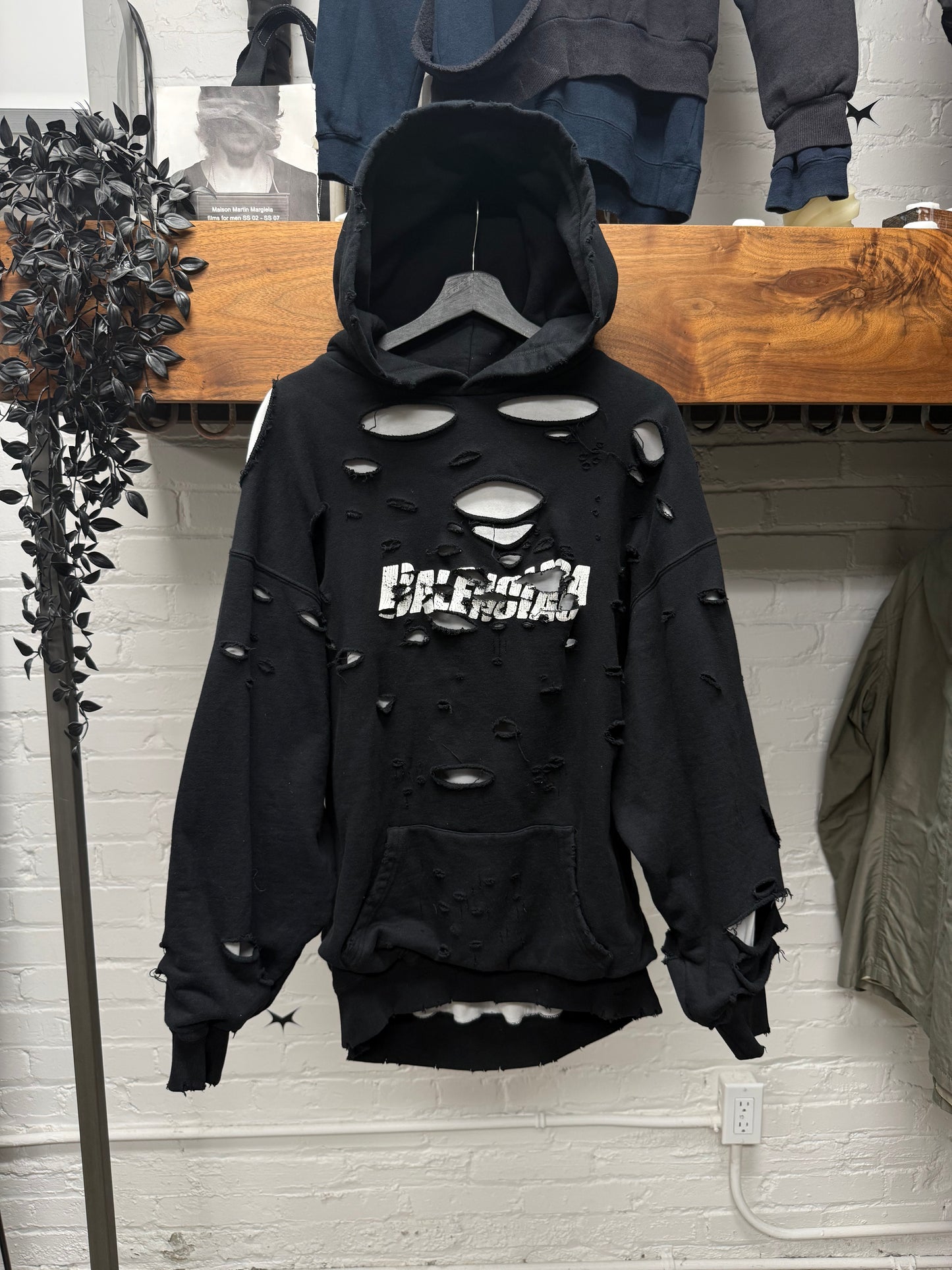 2021 Balenciaga ‘Caps’ Double Layer Distressed Black Hoodie