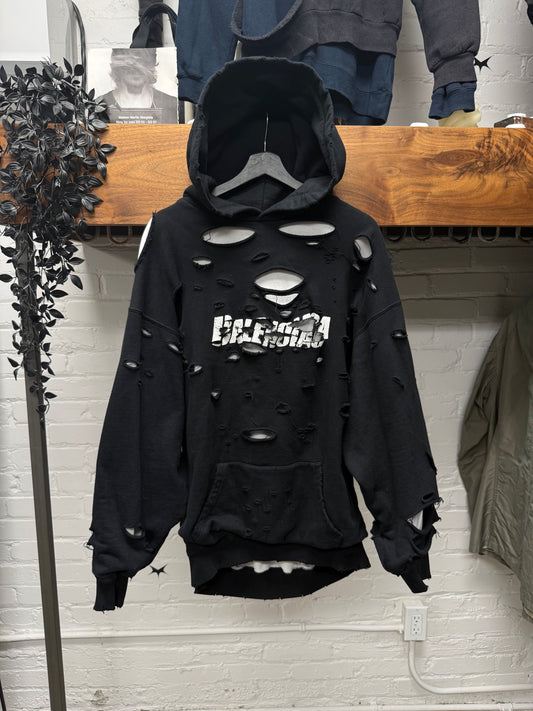 2021 Balenciaga ‘Caps’ Double Layer Distressed Black Hoodie