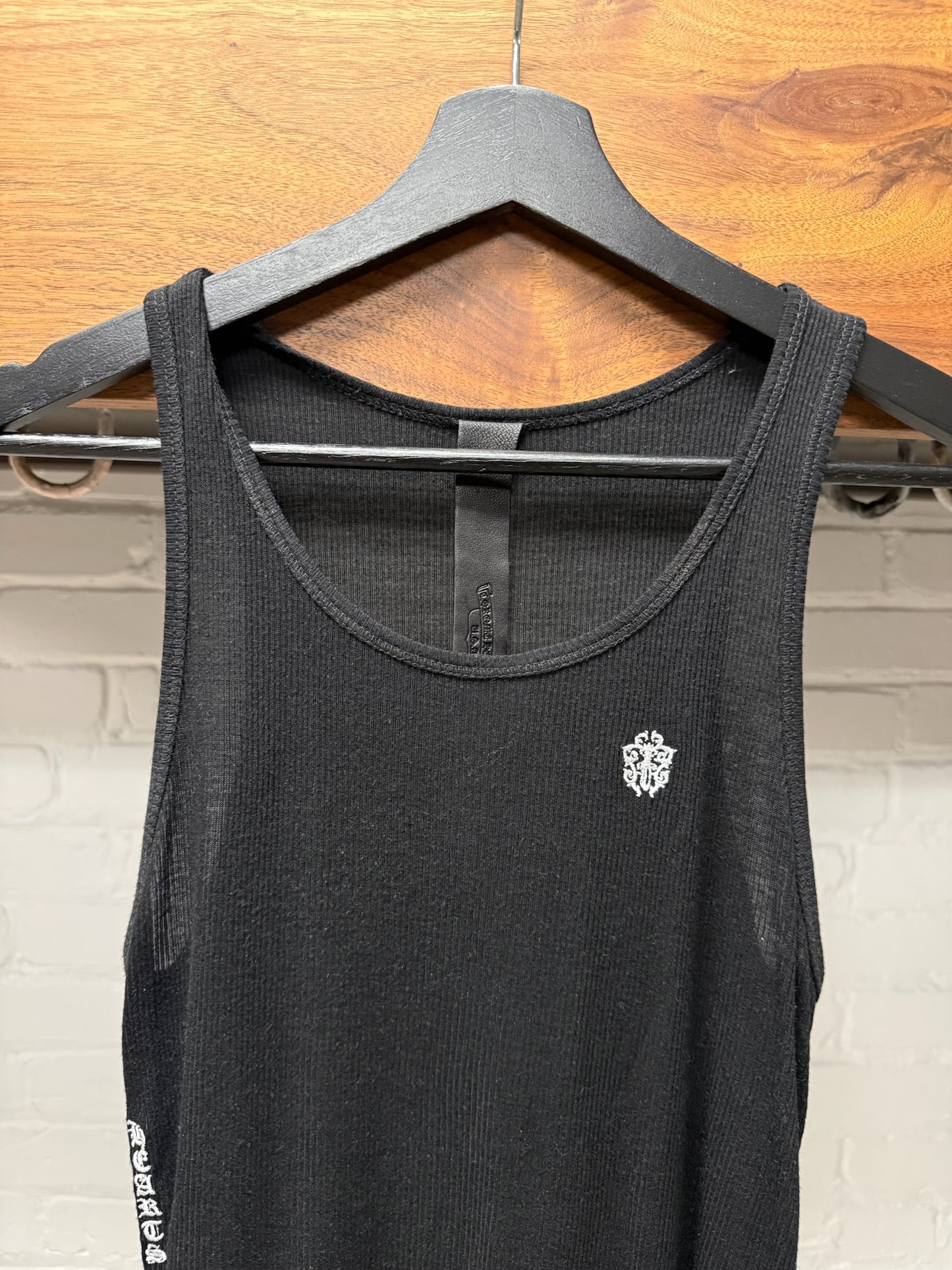 Chrome Hearts ‘Black Label’ Embroidered Logo Black Ribbed Tank Top