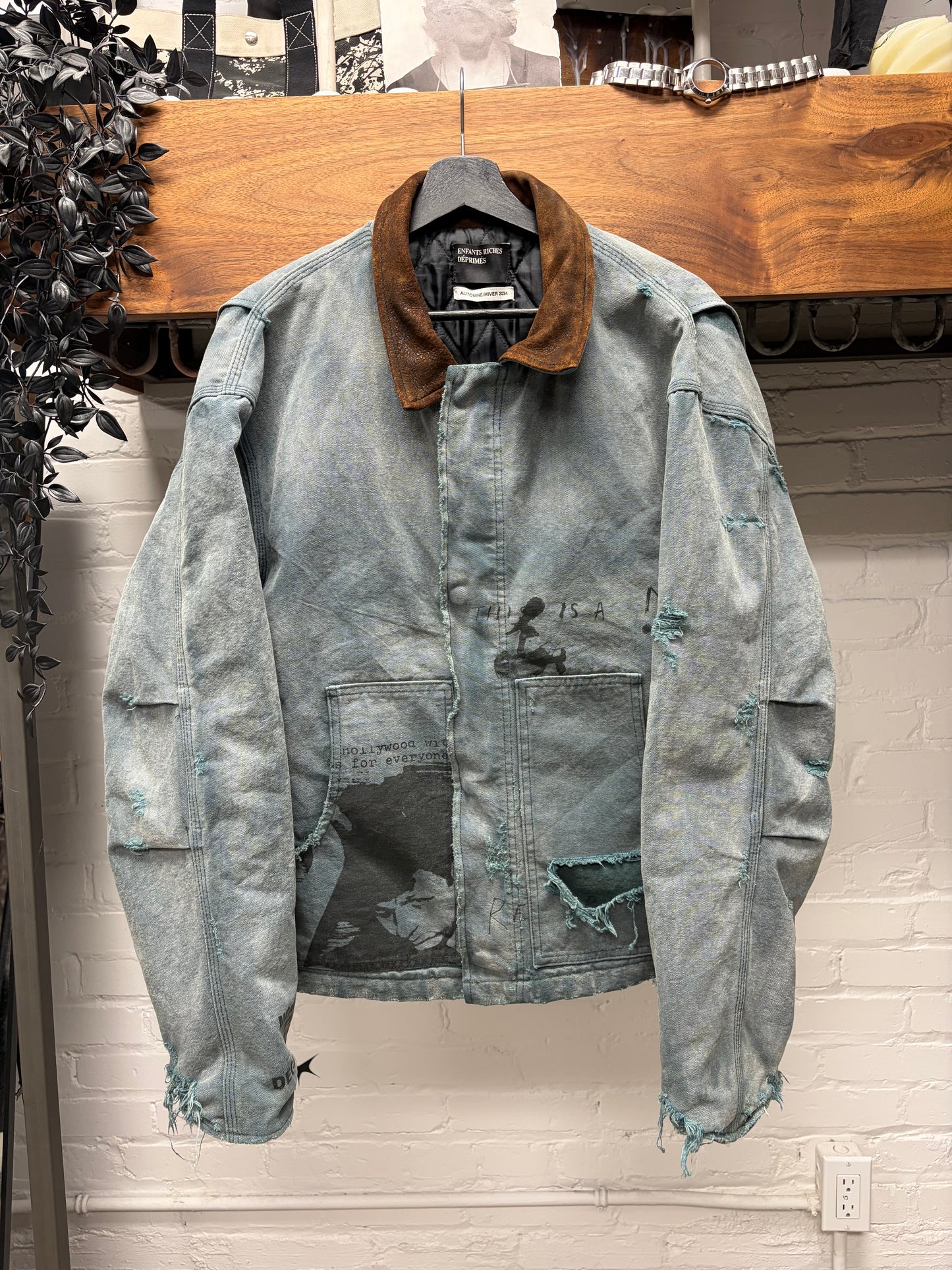 AW2024 Enfants Riches Deprimes ‘Memories’ Leather Trim Distressed Canvas Work Jacket