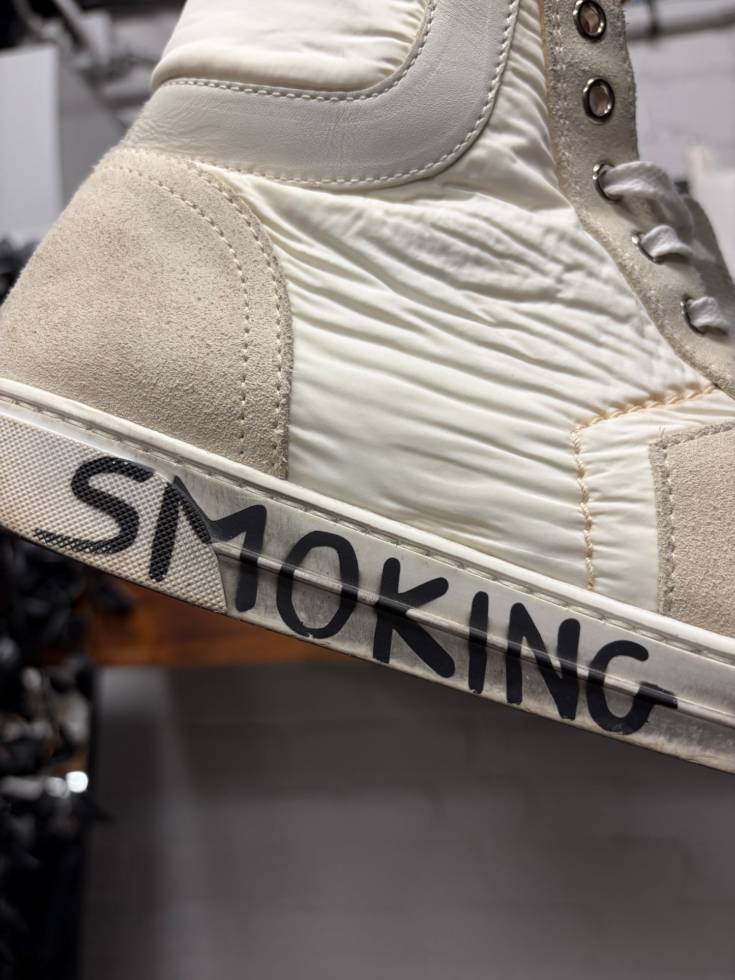 Saint Laurent ‘Smoking Forever’ White Court High Top Sneakers