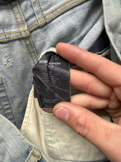2014 Saint Laurent D02 Light Wash ‘Crash Denim’ with Repaired Blowouts