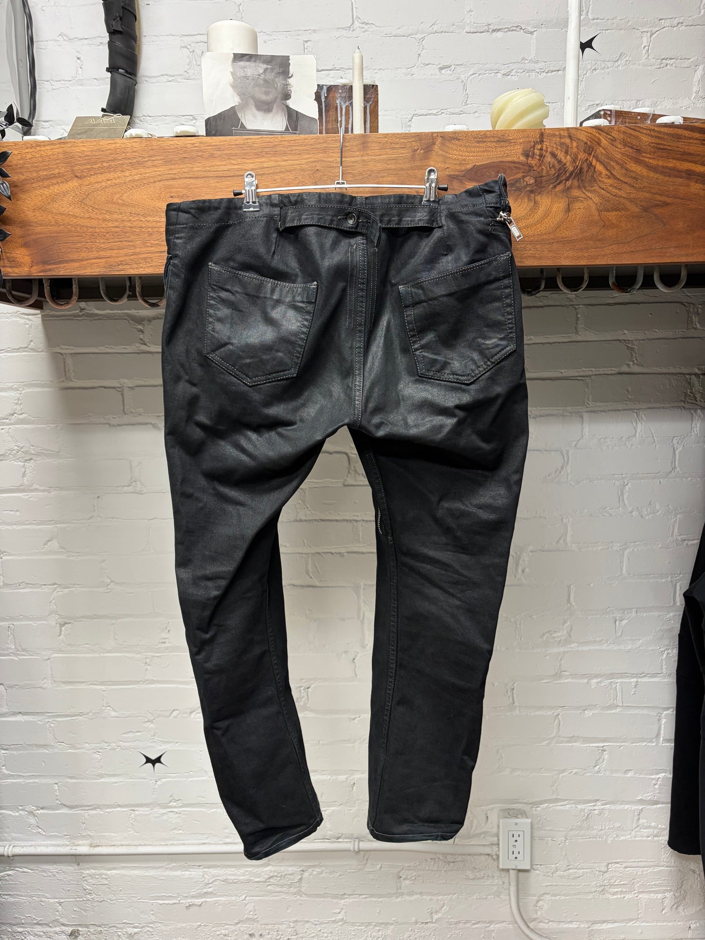AW2016 Rick Owens ‘Mastadon’ Aircut Waxed Black Denim