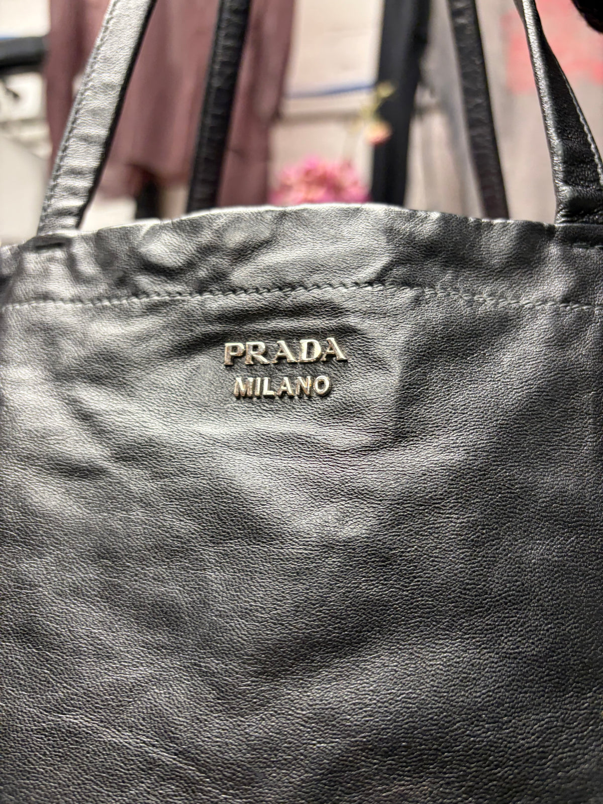 Prada Black/Pink Nappa Lambskin Leather Reversible Tote Bag