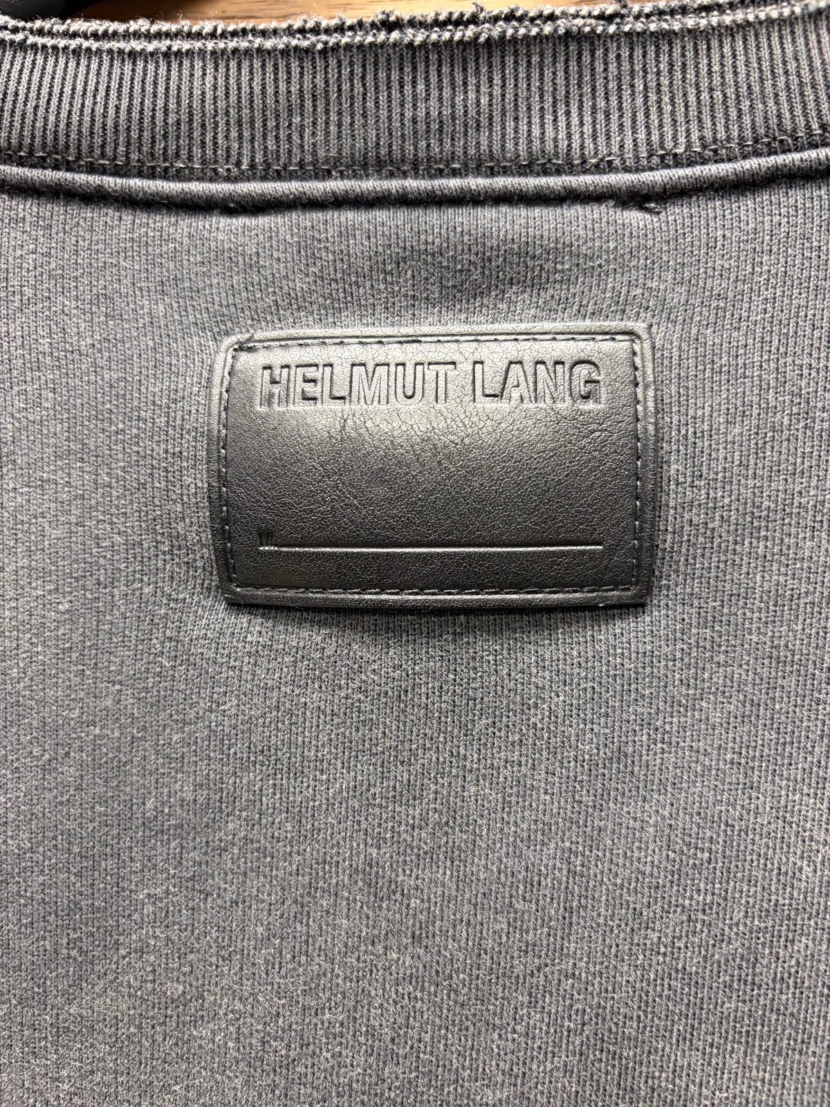 Helmut Lang Charcoal Grey ‘Raw Hem’ Sweatshirt with Leather Patch