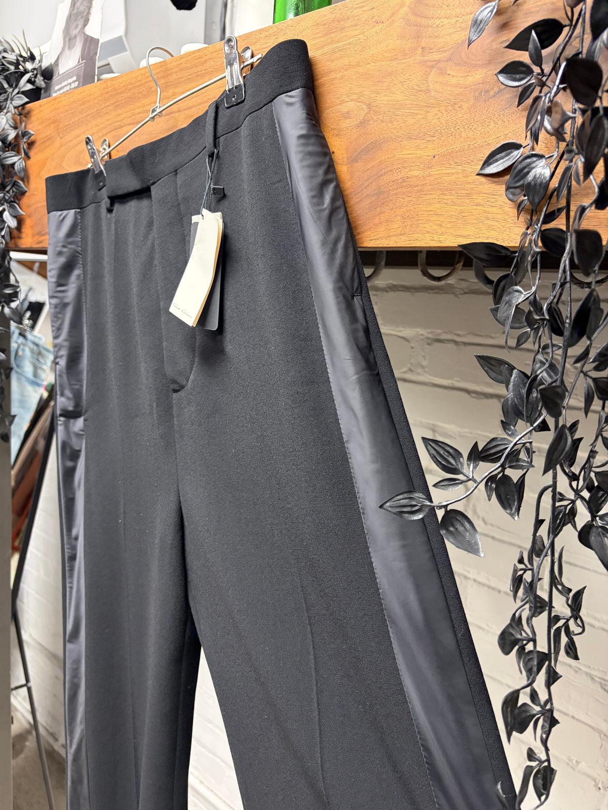 AW2018 Rick Owens ‘Sisyphus’ Tuxedo Striped Side Seam Black Wide Leg Trousers