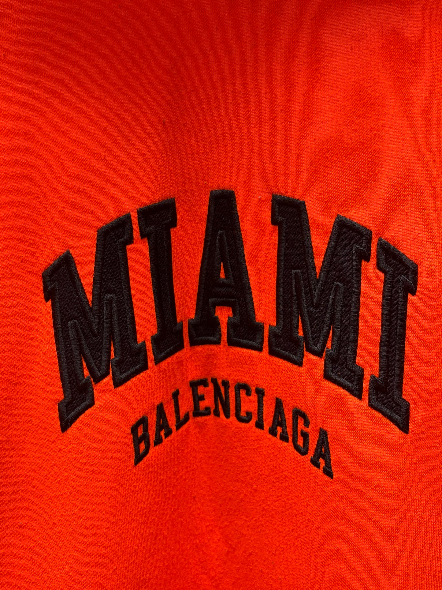 2022 Balenciaga ‘Miami’ Collegiate Logo Orange/Black Embroidered Pullover Hoodie