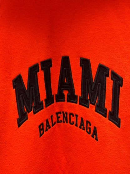2022 Balenciaga ‘Miami’ Collegiate Logo Orange/Black Embroidered Pullover Hoodie