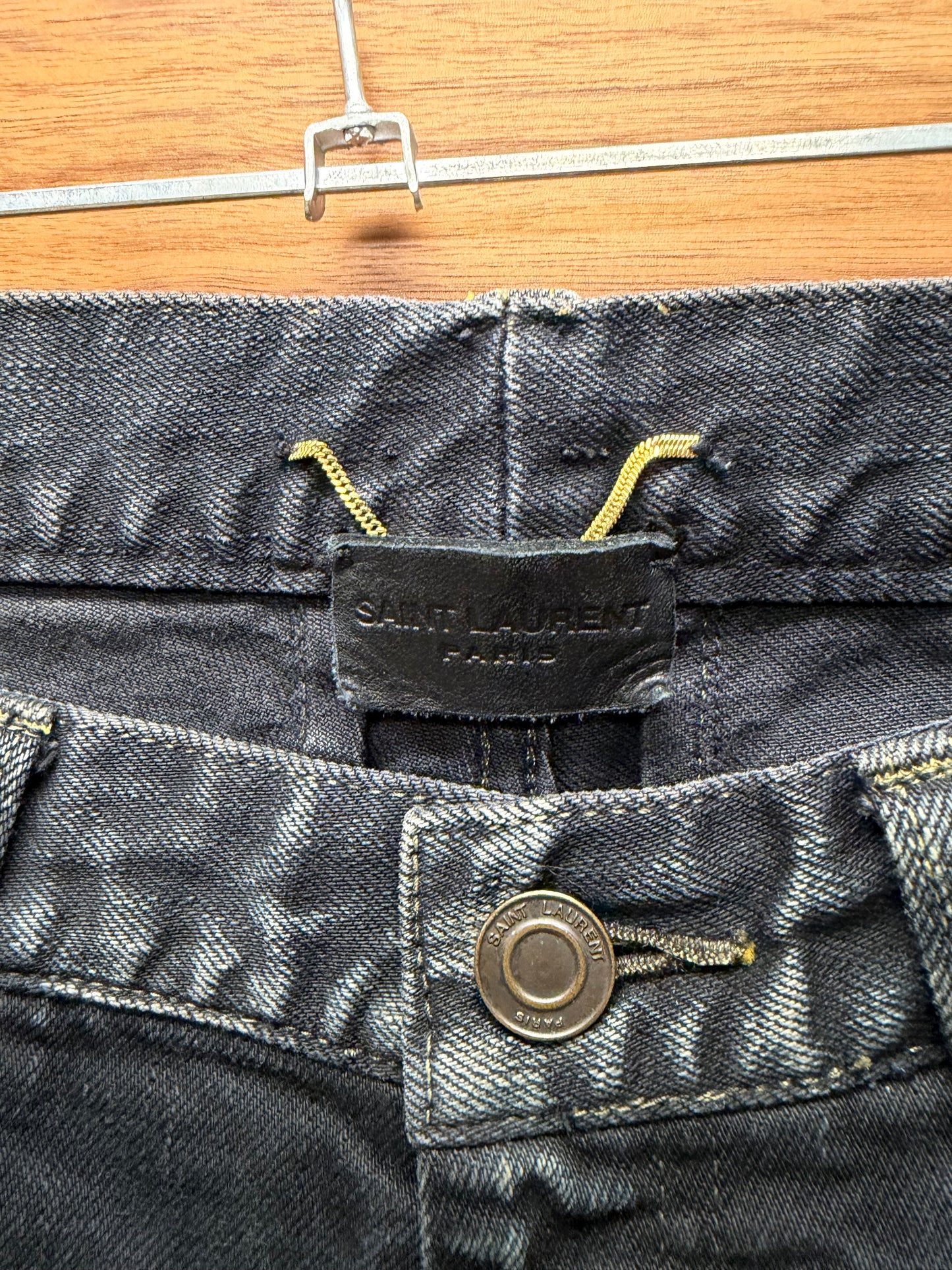 2014 Saint Laurent by Hedi Slimane ‘Oil Spill’ D02 Distressed Crash Skinny Jeans