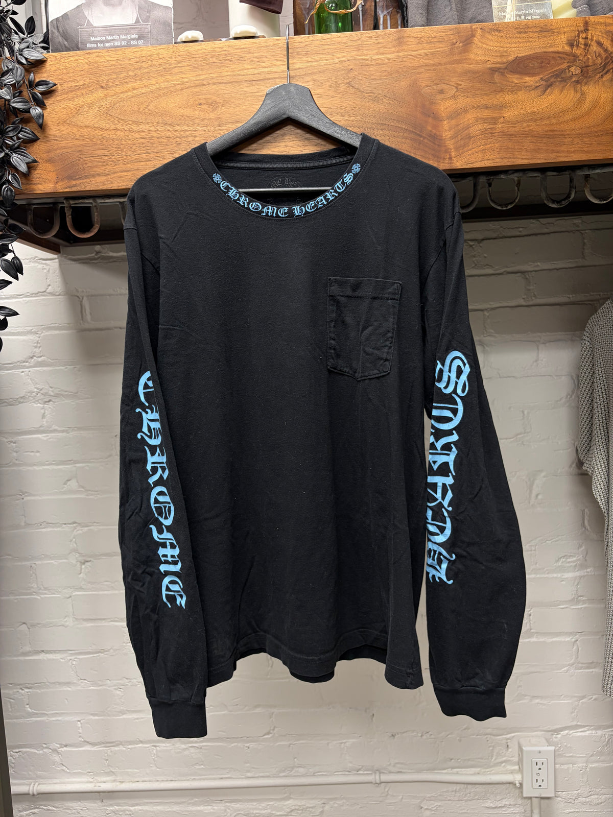 Chrome Hearts Ice Blue/Black ‘Scroll Logo’ Long Sleeve T-Shirt