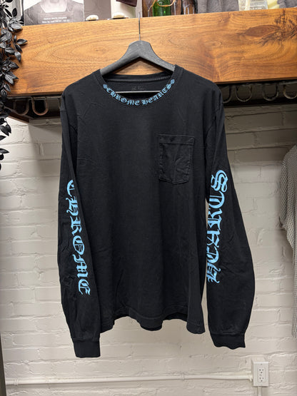 Chrome Hearts Ice Blue/Black ‘Scroll Logo’ Long Sleeve T-Shirt