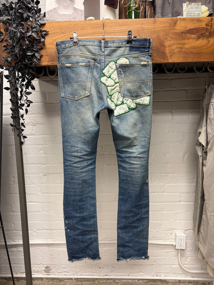 SS2005 Undercover ‘But Beautiful’ Blue Patchwork Distressed Skinny Jeans