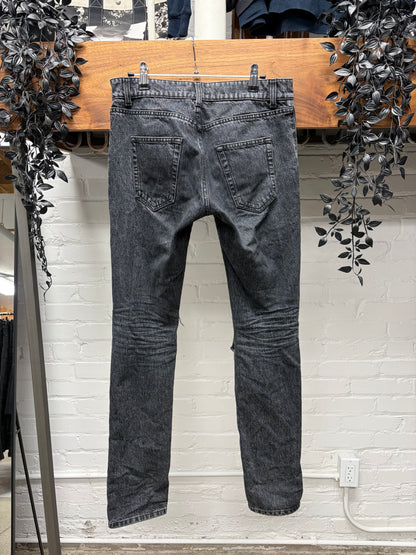 Saint Laurent ‘D02’ Distressed Knee Washed Grey Skinny Jeans