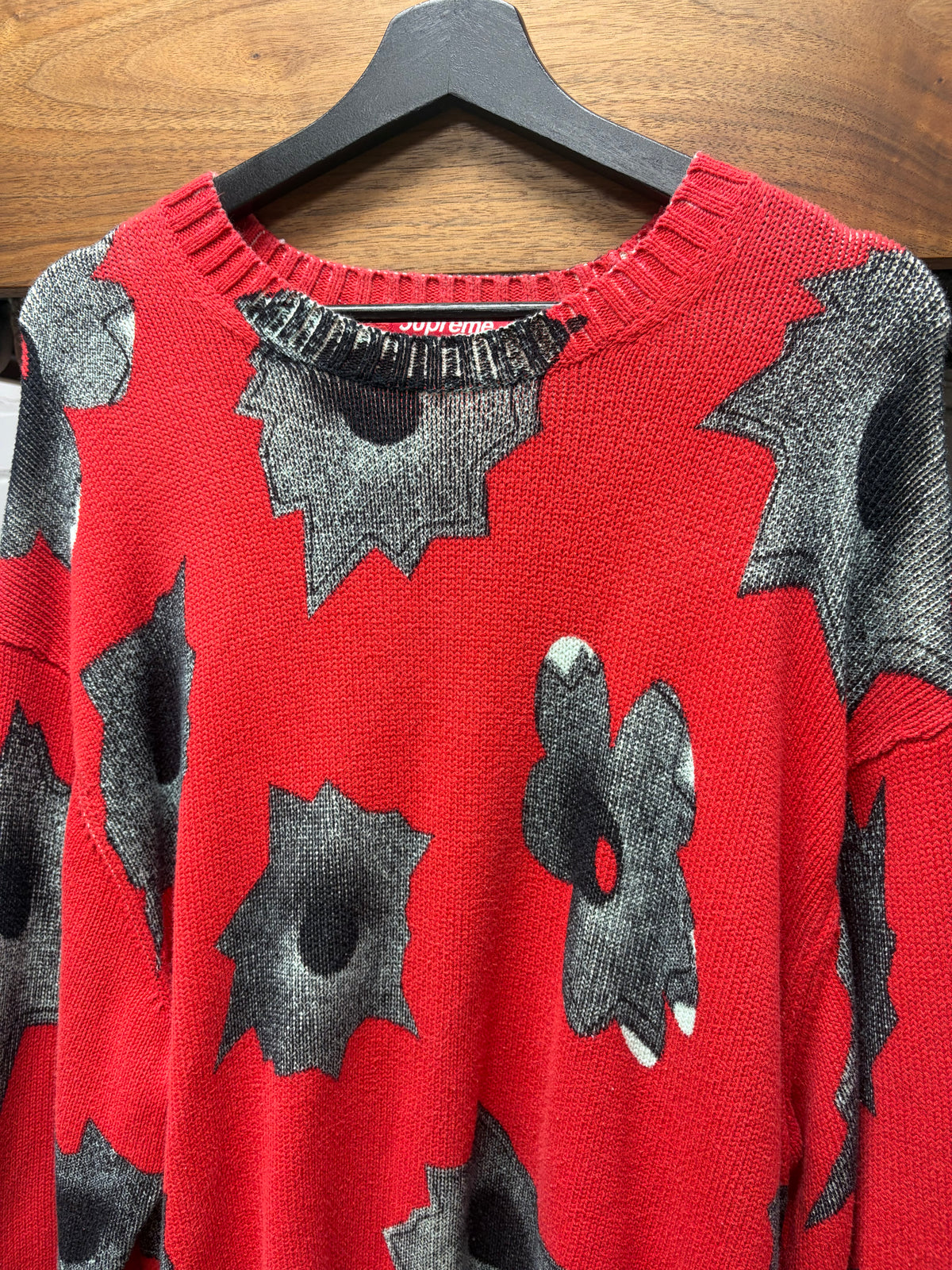 SS2022 Supreme x Nate Lowman ‘Gunshot’ Red Knit Sweater