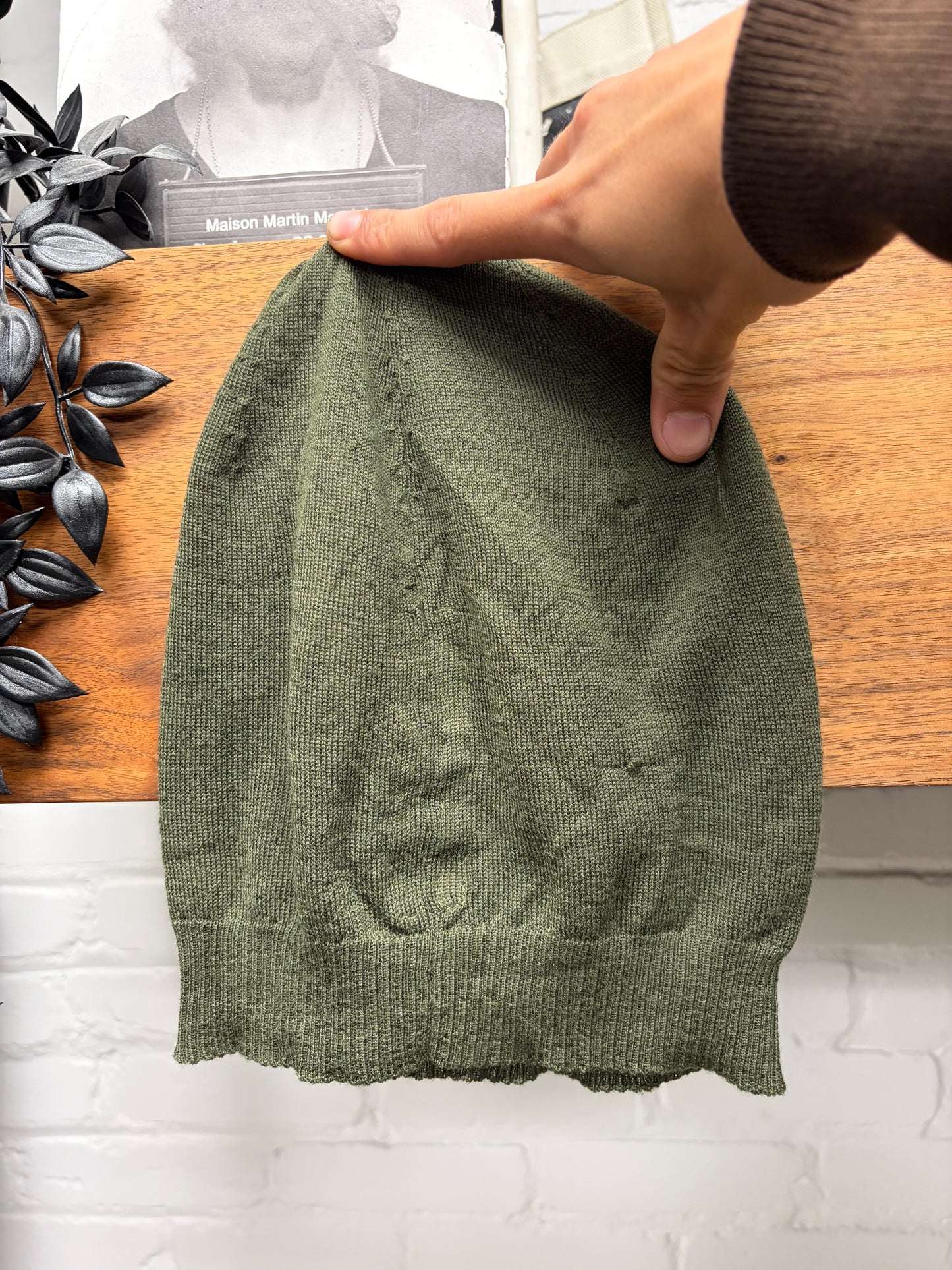 AW2021 Rick Owens ‘Gethsemane’ Green Virgin Wool Ribbed Beanie