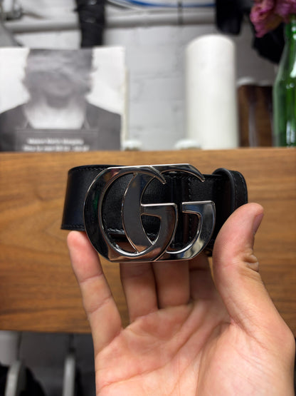 Gucci by Demna ‘Marmont’ Classic Black Leather/Silver Belt