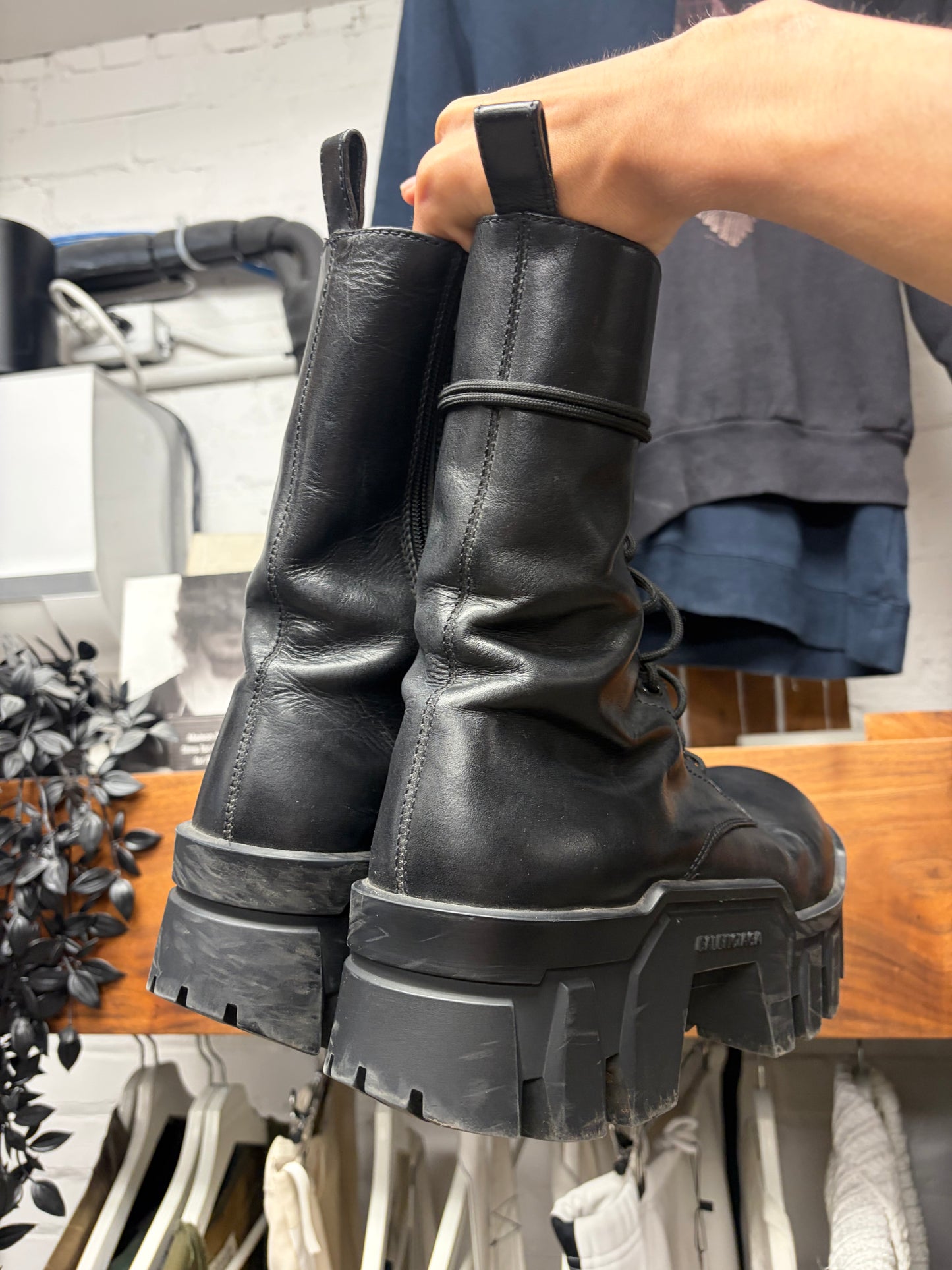 Balenciaga ‘Bulldozer’ Black Leather Platform Sole Combat Boots