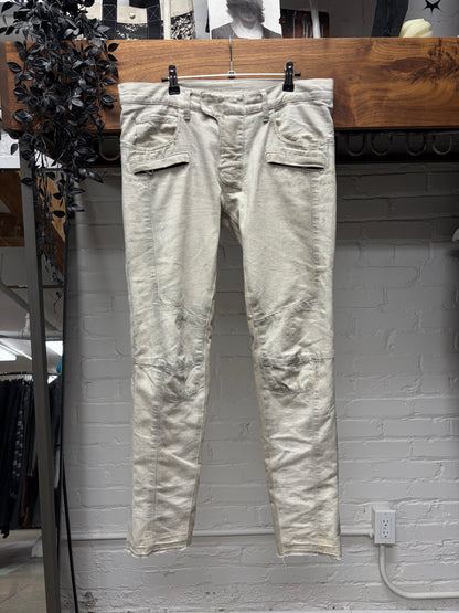 Balmain ‘Dirty White’ Biker Knee Skinny Jeans